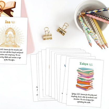 25pcs Islamic Prophet Character Cards,Content Includes Prophetic Lives,Values,Educational Visual Guide Card,Ramadan Prayers Gift